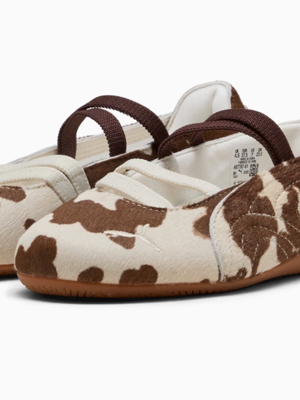Puma Speedcat Brown and Cream Cow Print Ballet Flats - Picture 6 of 8
